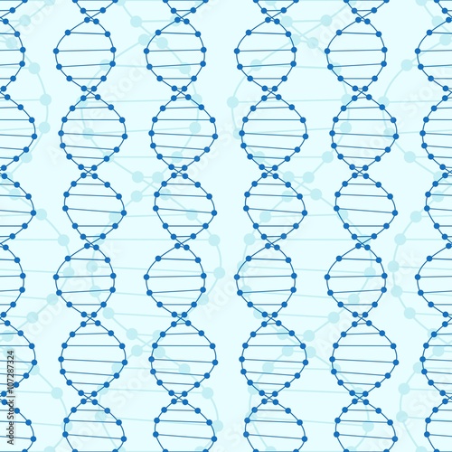 Dna seamless pattern. Blue Dna science vector background