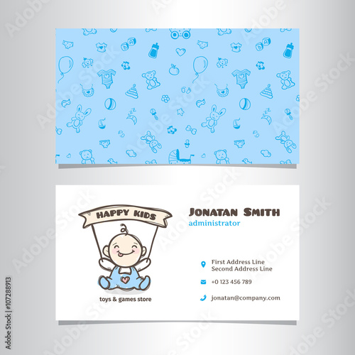Vector business card template with cute baby shop logo