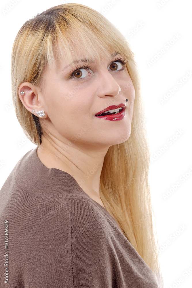 portrait of pretty woman with long straight blond hair. portrait of pretty woman with long straight blond hair.