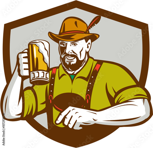 Oktoberfest Bavarian Beer Drinker Shield Retro