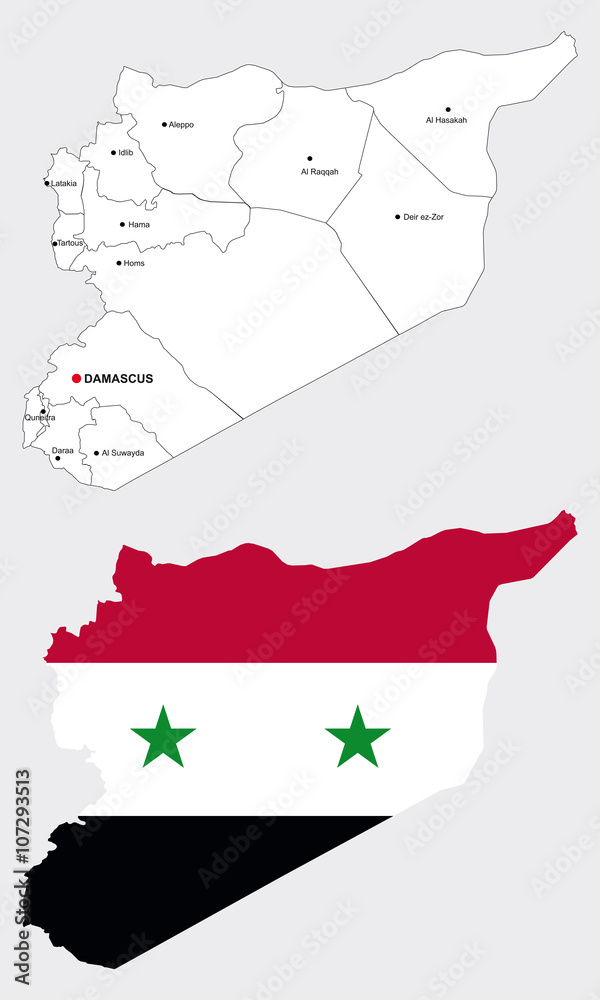 Syrien karte, mit Syrien flagge, mit Grenzen der Provinzen und Hauptstädte  Stock Vector