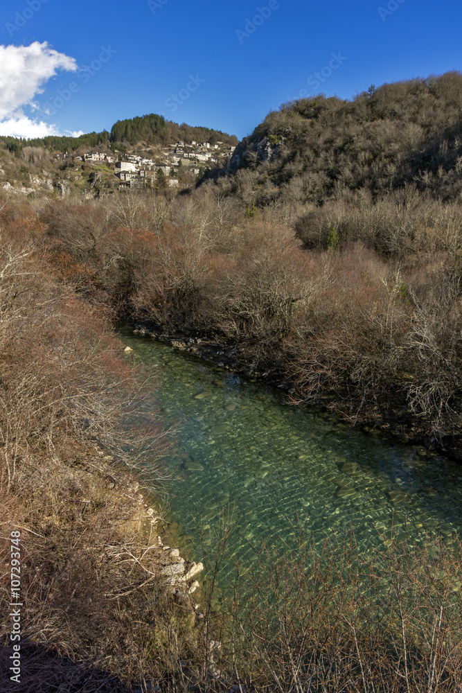 Kipoi village and mountain river, Pindus Mountains, Zagori, Epirus, Greece