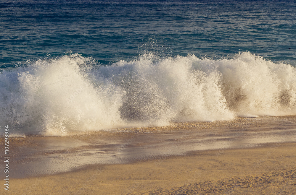 Sandy Beach View of Waves at Beach in Mexico, Cabo San Lucas