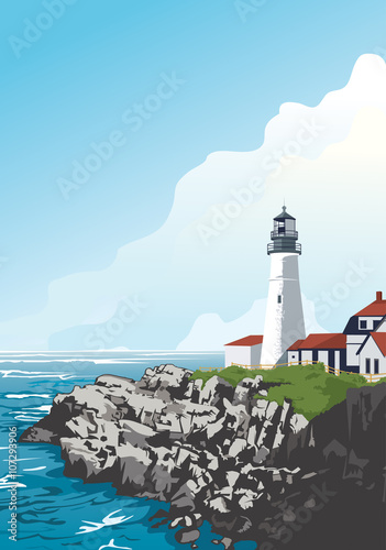 Historic Portland Head Light in Cape Elizabeth, Maine, USA