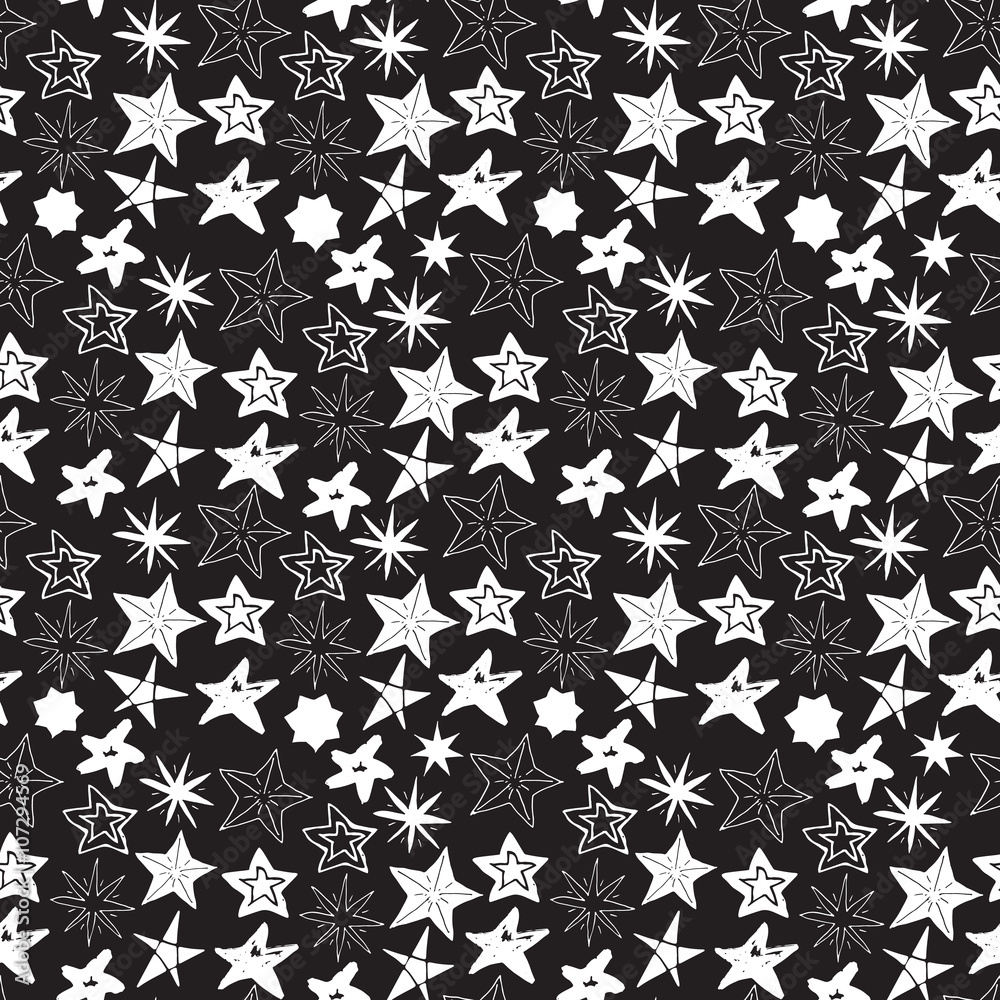 Fototapeta premium Star sketch Doodles seamless pattern, hand drawn vector illustration