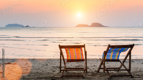 Sun loungers on the sea beach.