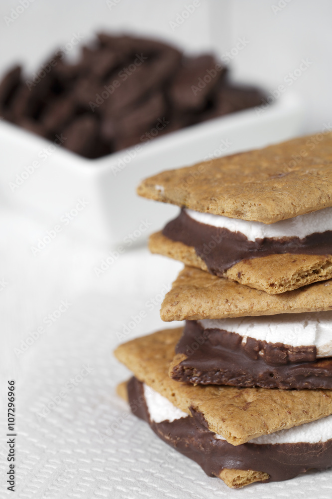 cropped image of smores sandwich. cropped image of smores sandwich.