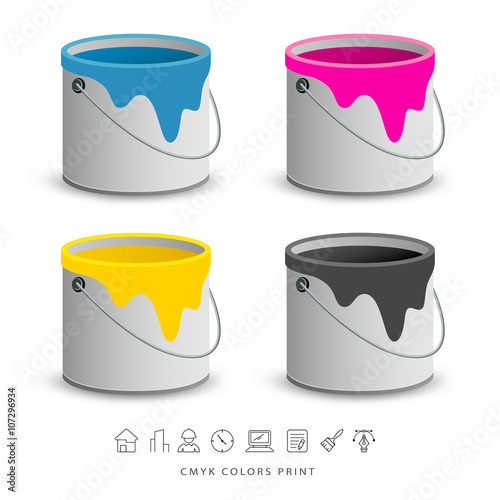 Paint colorful cans with business icons concept design vector illustration