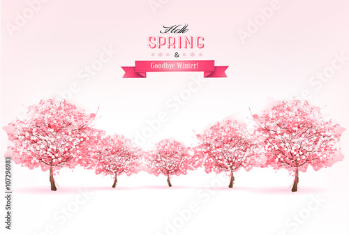Beautiful spring nature background with trees. Vector.