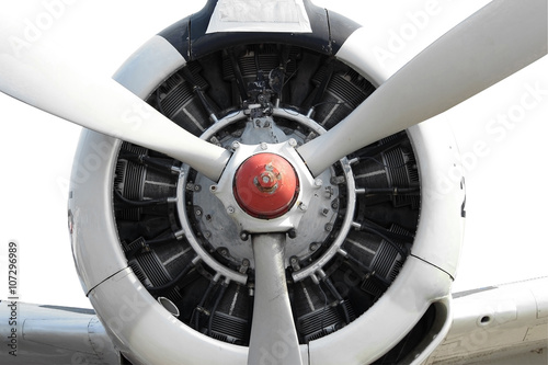9 cylinder Radial Engine of old airplane with cliping path