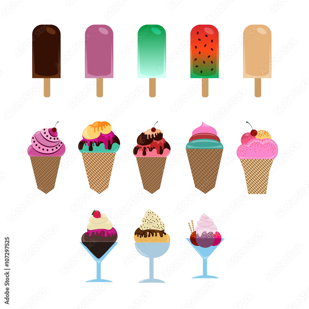 Set of different ice cream.