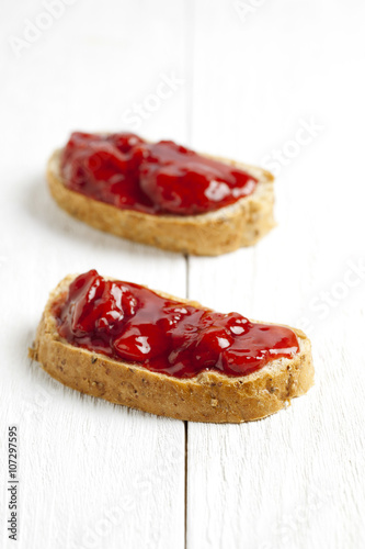 strawberry jam on whole wheat toast