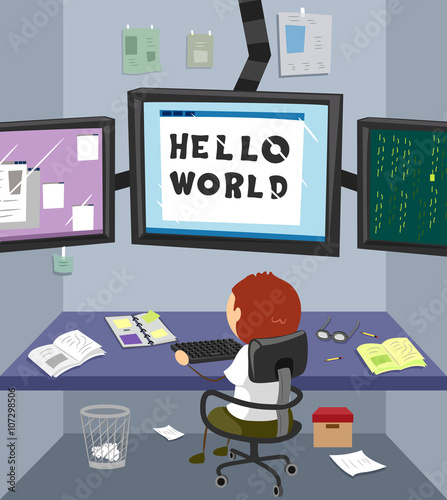 Kid Boy Stickman Computer Programming