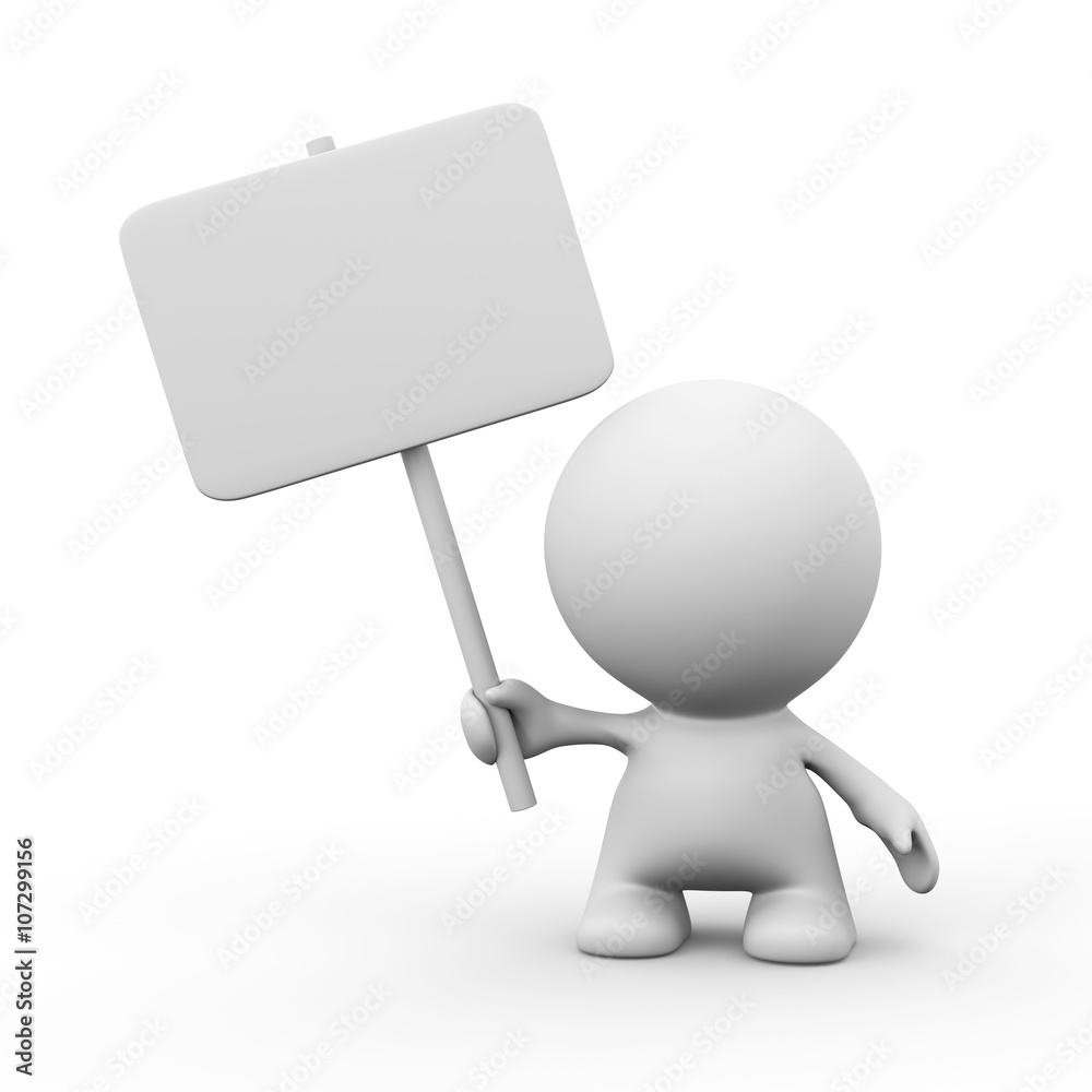 3d human character holding a blank sign in front of a white background 3d human character holding a blank sign in front of a white background