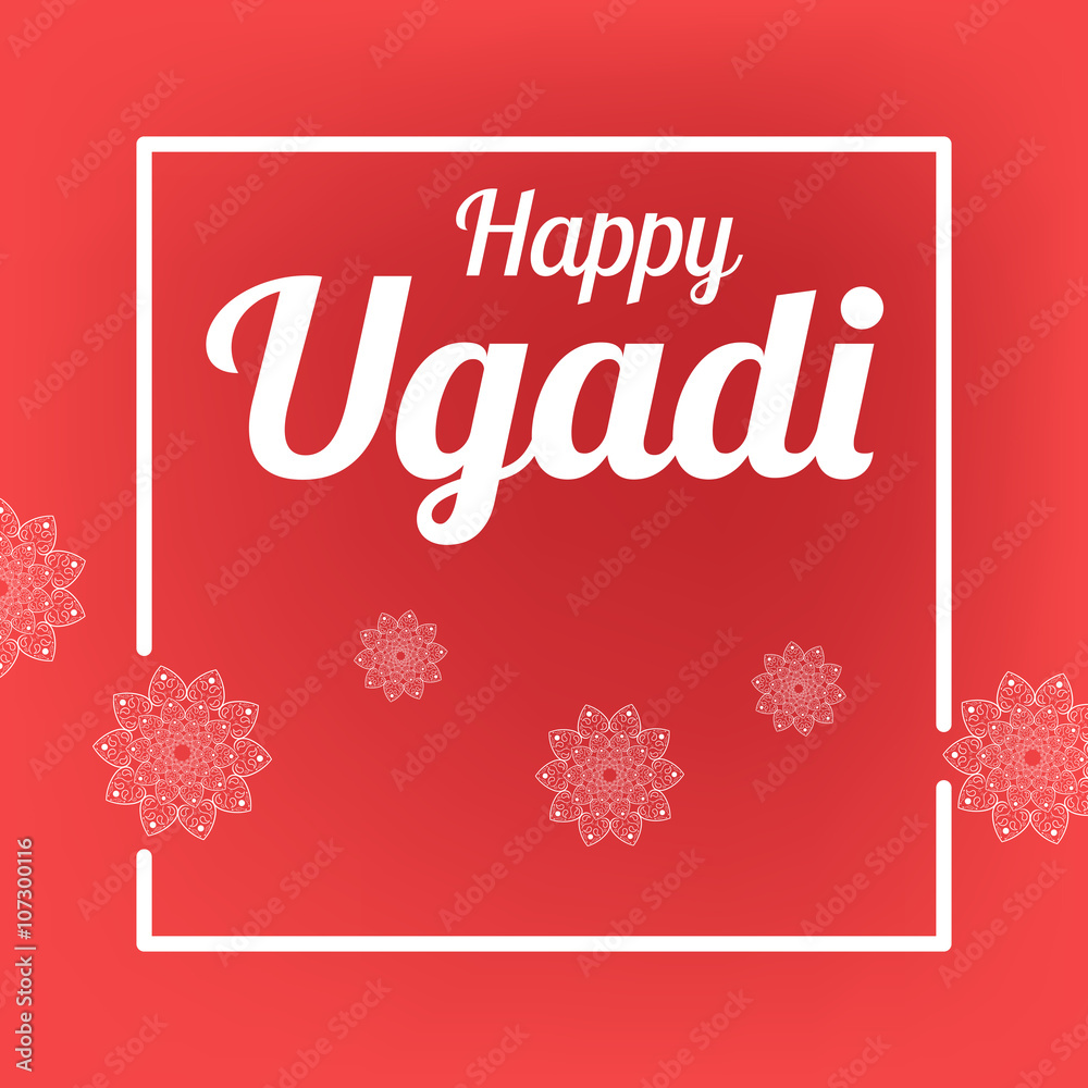 Happy Ugadi card template with flower mandala