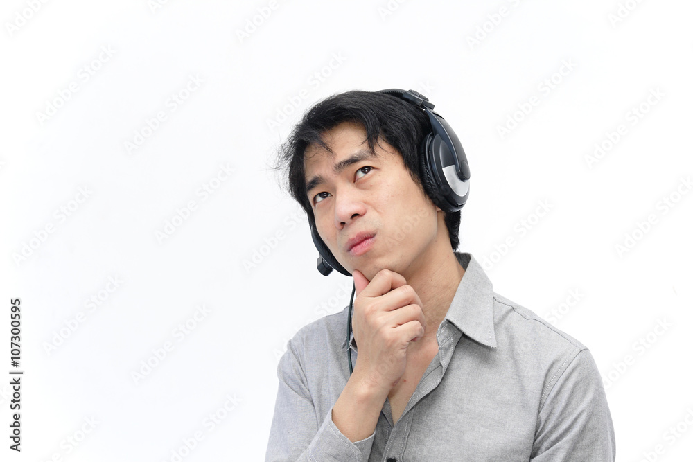 Businessman serious with headphone Businessman serious with headphone