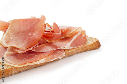 prosciutto ham in slice of bread