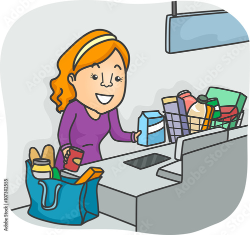 Girl Grocery Shop Self Check Out