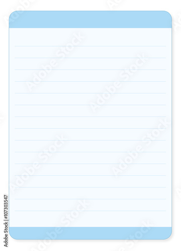 Light Blue Vertical Notepad Paper with Lines Header and Footer Isolated on White Background Illustration