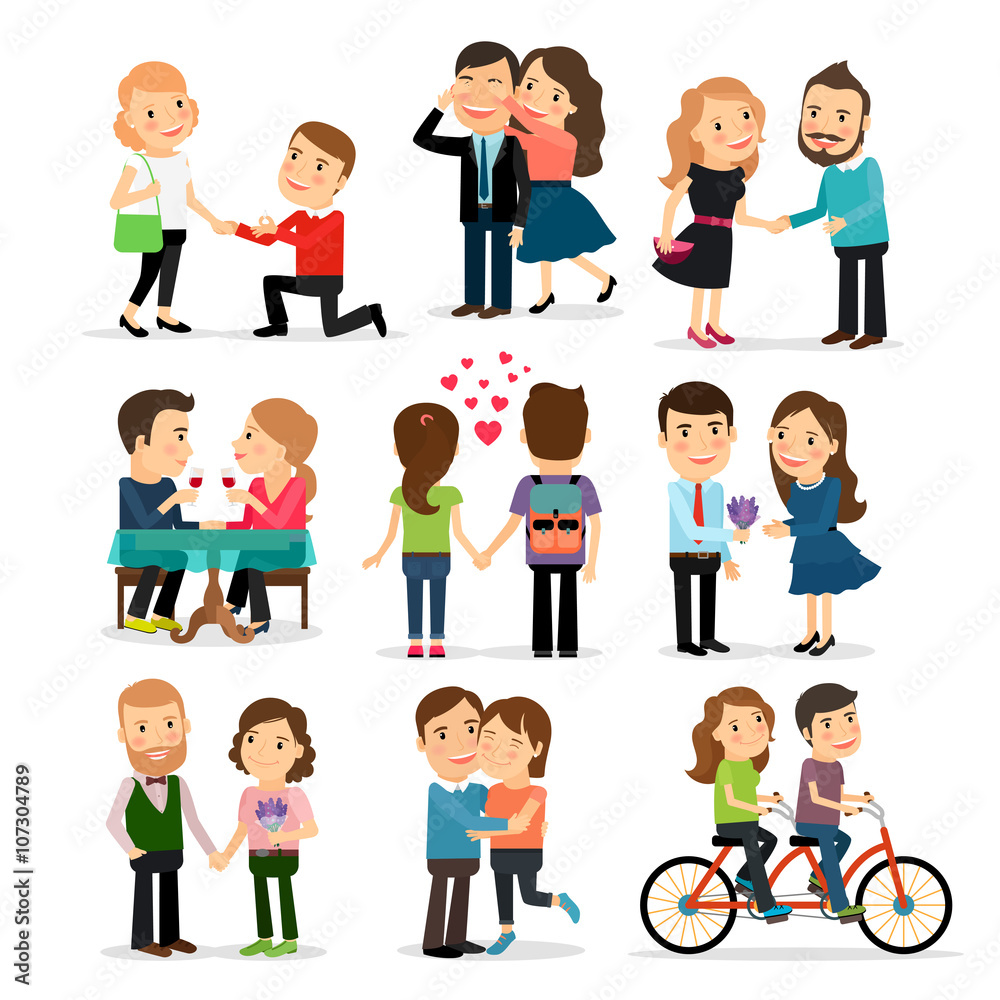 Couples in love set. Lovers man and woman in love vector illustration Couples in love set. Lovers man and woman in love vector illustration