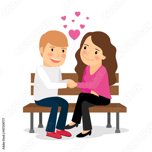 Couple sitting on bench. Couple in romantic relationships. Vector illustration © ssstocker