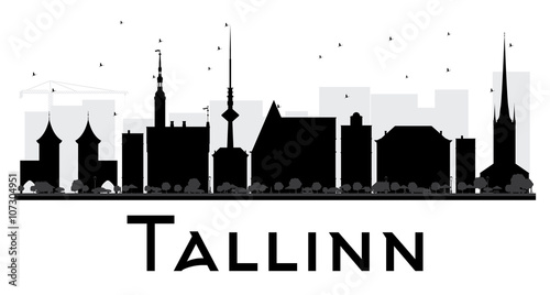 Photos Tallinn City skyline black and white silhouette.