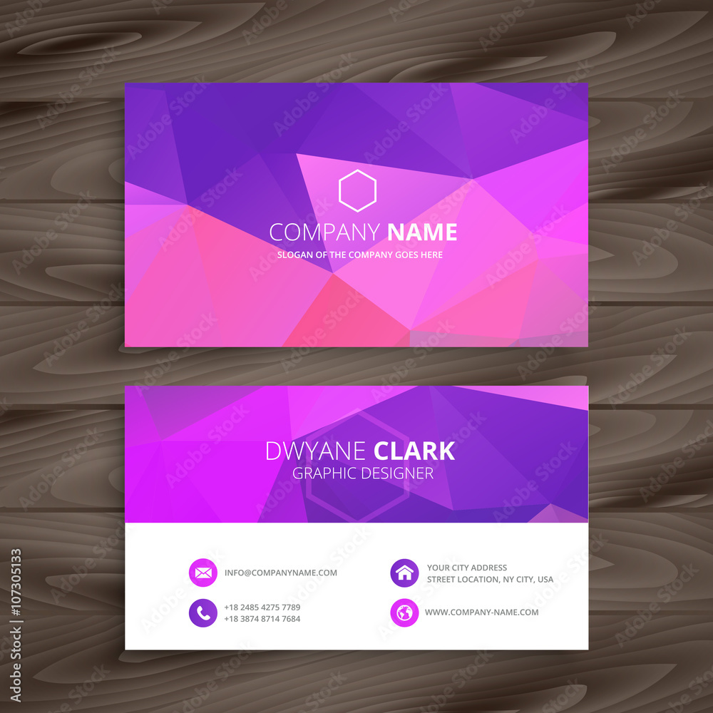 purple business card with abstract shape