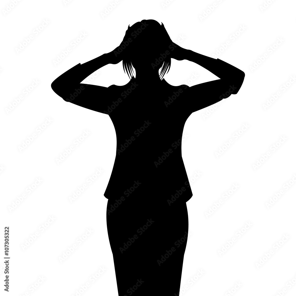 Vector Silhouette of a Woman with Hands on Head