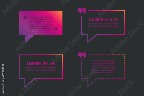 Set of quote text bubble template. Quote bubble. Quote form. Quote blank template. Gradient template. Vector illustration.