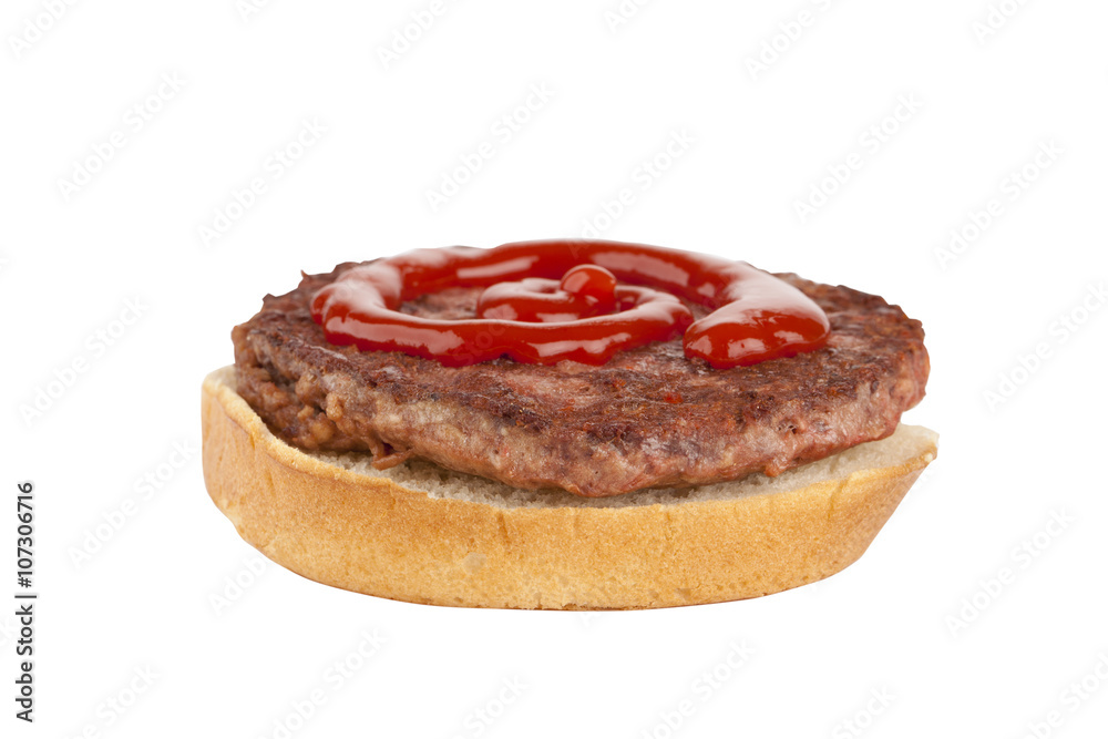 burger sandwich topped with ketchup burger sandwich topped with ketchup