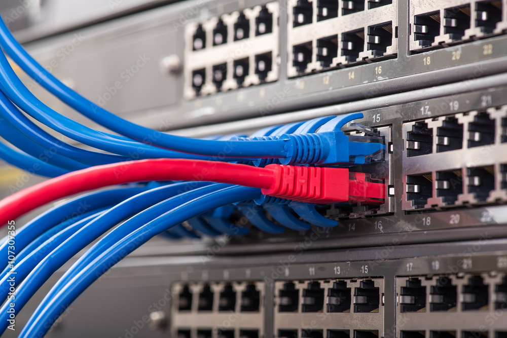 Network switch and ethernet cables,Data Center Concept. Network switch and ethernet cables,Data Center Concept.