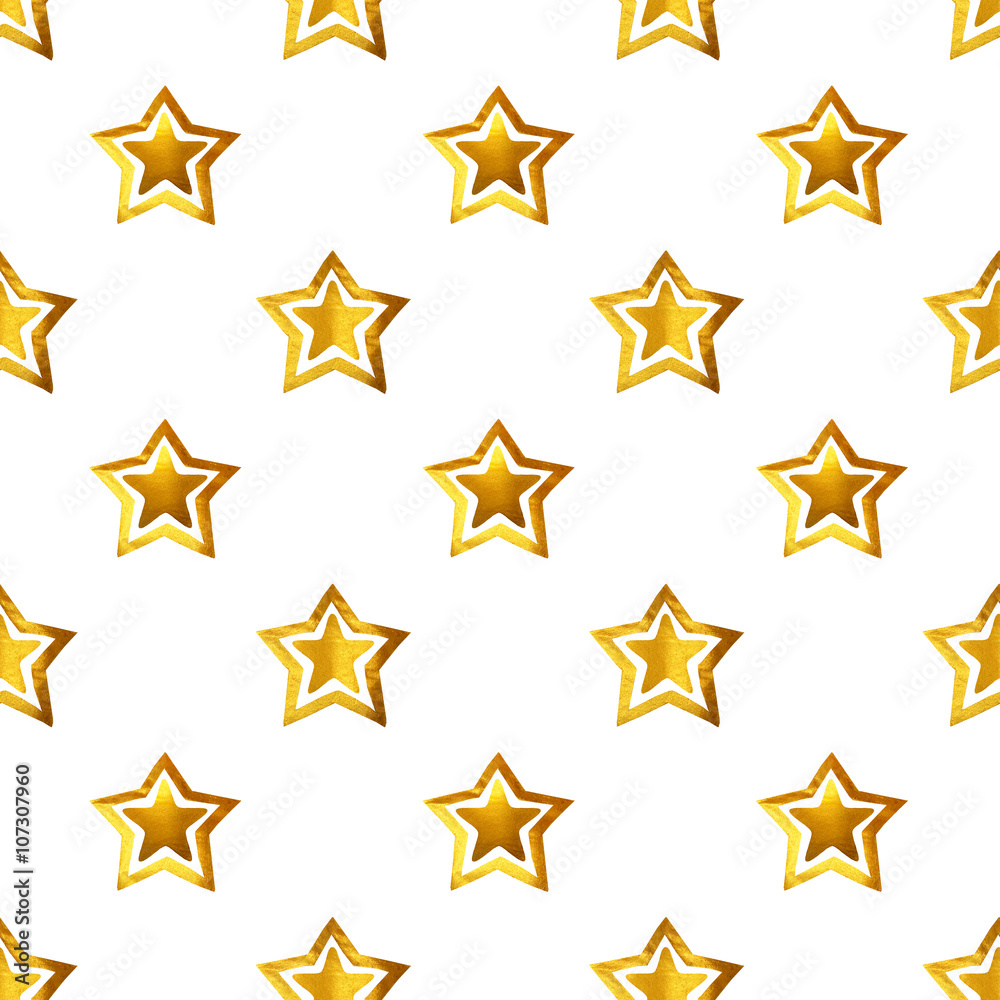 Obraz premium Seamless pattern with golden hand-painted stars on white background
