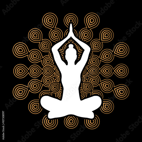 Yoga Sitting pose designed on fireworks background graphic vector.