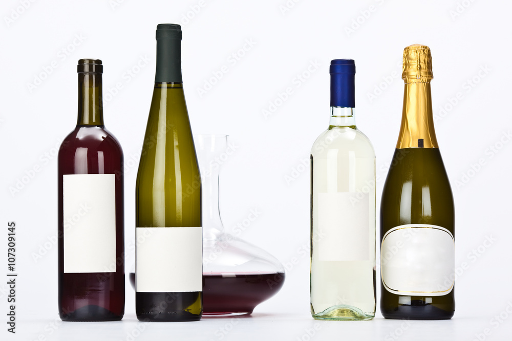 red white wine bottle composition set isolated on white