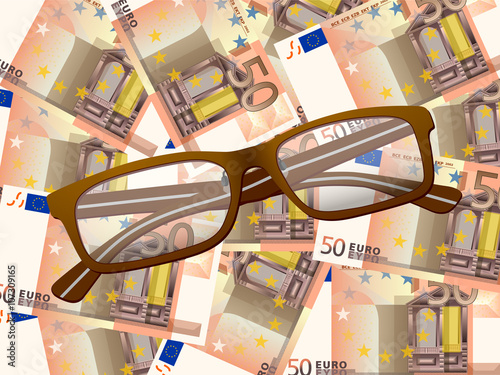 reading glasses on fifty euro background