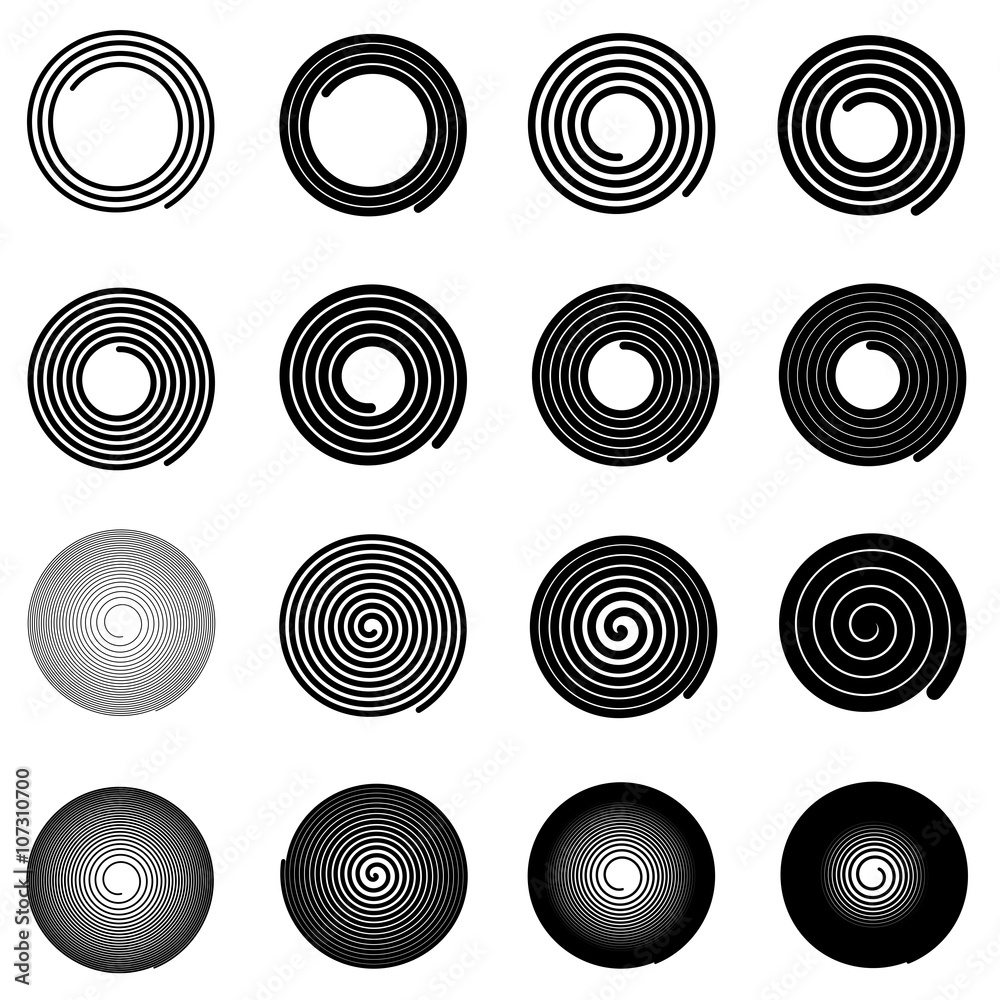 Fotografie Set of simple spirals, isolated vector graphic