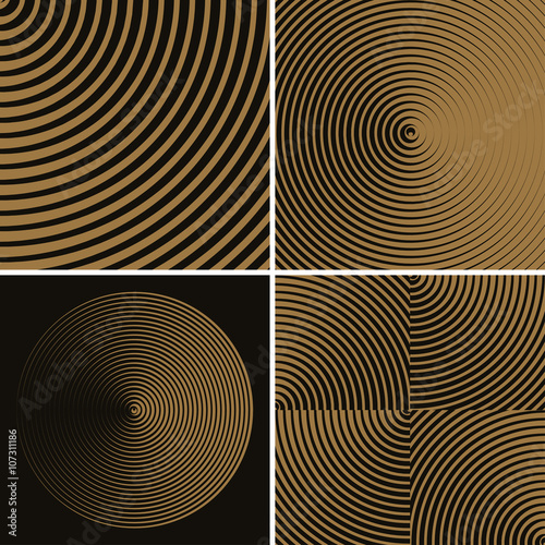 4 graphic circle waves geometric backgrounds in black and gold