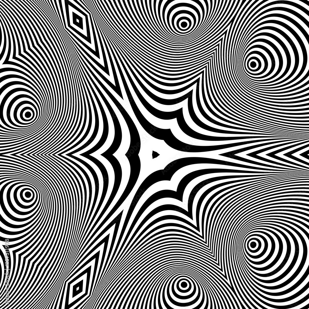 Black and White Abstract Striped Background. Optical Art. 3d Vector Illustration.
