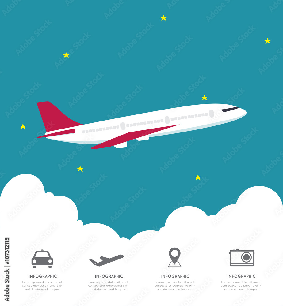 Global Airline Infographic with cloud