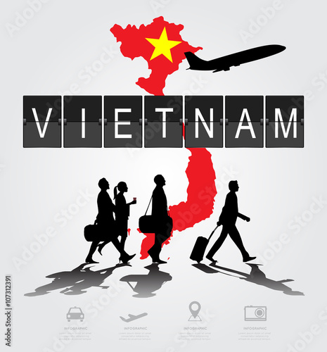 Infographic silhouette people in the airport for vietnam flight