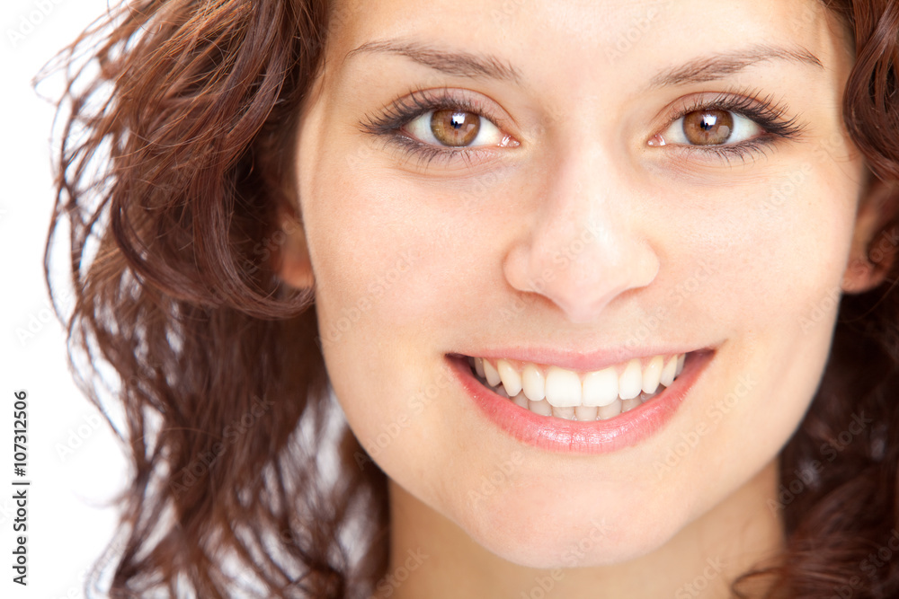 beautiful brunette girl smile portrait isolated on white beautiful brunette girl smile portrait isolated on white