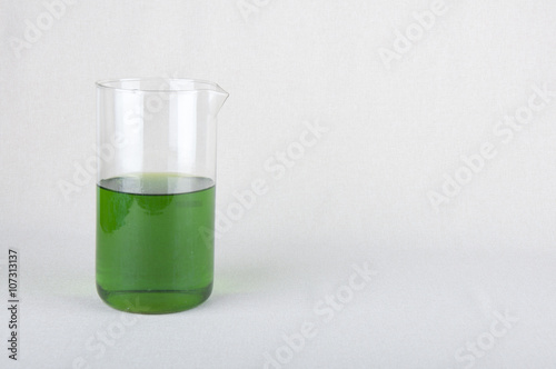 Laboratory flask and green liquid inside