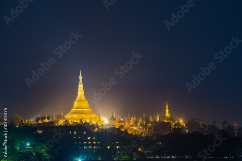 Yangon  Myanmar view of Shwedagon Pagoda at night.