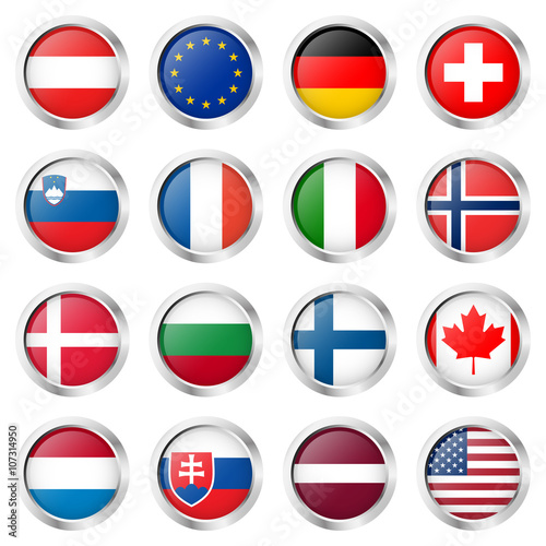 button collection with country flags