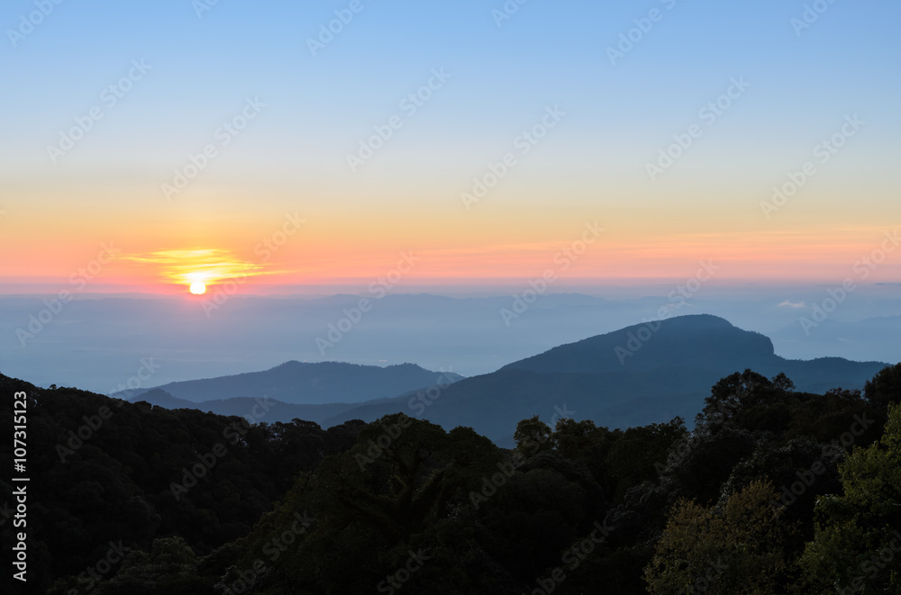 Beautiful view of sunrise with mountain ranges