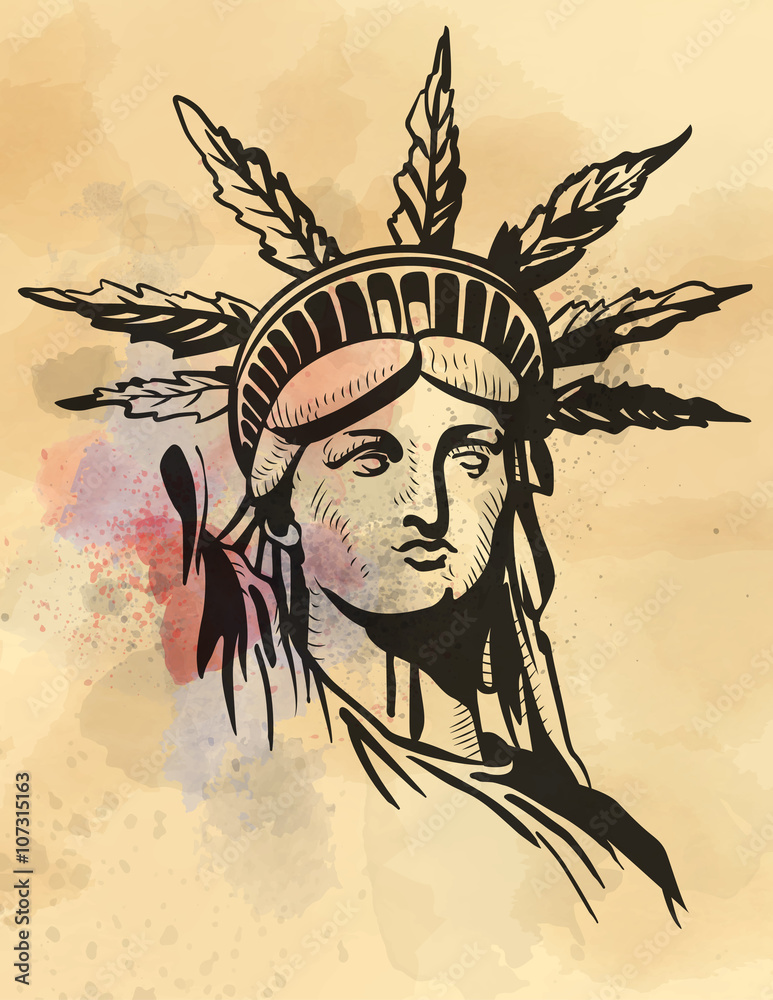 Statue of Liberty hemp leafs vector