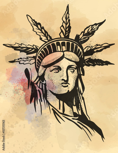 Statue of Liberty hemp leafs vector © Pavel_A