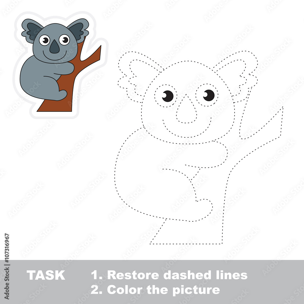 Naklejka premium Koala to be traced. Vector trace game.