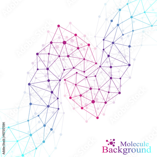 Molecule structure dna and communication background. Connected lines with dots. Concept of the science, connection, chemistry, biology, medicine, technology. Vector illustration