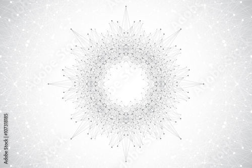 Geometric abstract form with connected lines and dots. Vector illustration